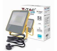 V-TAC LED Work Light, Portable Floodlight, Work Lights Main Powered, 50W, 5000 Lumen, 6400K, IP65 Waterproof, Security Light Built in Wire with BS Plug for Workshop, Garage, Construction, Site Light