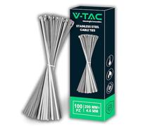 V-TAC Stainless Steel Cable Ties 200mm - Cable Ties - 100 Pieces - Size 4.6mm x 200mm - Versatile Wiring - Cable Ties for Electricians, Mechanics, Iron Pipes