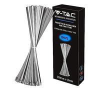 V-TAC Stainless Steel Cable Ties Size 4.6 mm x 200 mm - Pack of 100 - Multi-Purpose Cable Ties - Cable Ties for Electricians, Mechanics, Iron Tubes