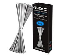 V-TAC Stainless Steel Cable Ties Size 4.6 mm x 300 mm - Pack of 100 Pieces - Cable Ties for Multipurpose Wiring - Cable Tie Holder Cable Clips for Electrician, Mechanic, Iron Pipes