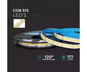 V-Tac Strip12Wcob4K-5M 5M 12W/m 512 Led Cob Strip Light 24V Ip20 4000K