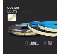 V-Tac Strip12Wcob6K-5M 5M 12W/m 512 Led Cob Strip Light 24V Ip20 6400K