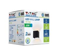 V-Tac Vt217087 Led Wall Light Up-Down With Bridgelux Chip Black Square 4000K 6W