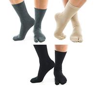 V-Toe Big Toe Flip Flop Socks Cotton 3 Pairs Casual Tabi Style Stylish Fun Premium Cotton Blend, Black, Khaki, Grey Crew, Medium