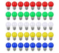 V-TOO 40 Pack 3W Coloured Light Bulb E27 Screw Cap LED Light Bulbs Mood Ambiance Lighting for Home Decoration Party Patio Christmas Effect Lights Multi Colour Red Yellow Blue Green White