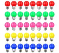 V-TOO 40 Pack Coloured LED Light Bulbs E27 Screw Cap 3W Mood Ambiance Lighting for Home Decoration Celebration Party Patio Christmas Effect Lights Mixed Colours - Red Yellow Blue Green Pink