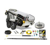 V-TUF RAPIDVSC240V-KIT3 100Bar, 12L/min Hot Water Stainless Industrial Mobile Pressure Washer with Stone Restoration & 10m Roof Cleaning Bundle (230V)