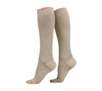 V&V 1 Pack Wide Calf Moisture Wicking Nylon Graduated Compression Socks | 15-20 mmHg - Wide - M/L - Cashew