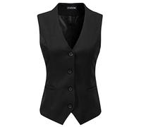 V VOCNI Women's Fully Lined 4 Button V-Neck Economy Dressy Suit Vest Waistcoat,Black,Fit Bust 33.5"-35.4"