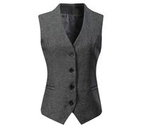 V VOCNI Women's Fully Lined 4 Button V-Neck Economy Dressy Suit Vest Waistcoat Hemp Grey XX-Large