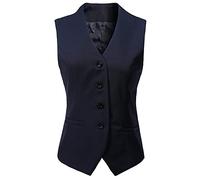 V VOCNI Women's Fully Lined 4 Button V-Neck Economy Dressy Suit Vest Waistcoat Navy Small