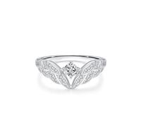 V Wedding Band, Right Hand Rings for Women Angle Wing Design with 0.25ct Round Moissanite 18K White Gold Size R 1/2