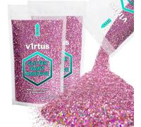 v1rtus 2X Glitter Paint Additive - Pink Holographic | 100g (x2) Metallic Flakes for Adding Sparkle to Paints & Wood Varnish | Add to Emulsion, Acrylic & Latex for Indoor Sparkly Walls