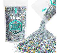 v1rtus Glitter Paint Additive - Silver Holographic Stars | 100g Metallic Flakes for Adding Sparkle to Paints & Wood Varnish | Add to Emulsion, Acrylic & Latex for Indoor Sparkly Walls