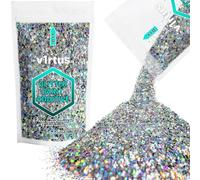 v1rtus Glitter Paint Additive - Silver Holographic Stars & Moons | 100g Metallic Flakes for Adding Sparkle to Paints & Wood Varnish | Add to Emulsion, Acrylic & Latex for Indoor Sparkly Walls