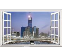 V2 Great Mosque of Mecca Holy Mosque Haram Mosque Mecca Medina Prophets Mosque Saudi Arabia V004 Magic Window Wall Sticker Self Adhesive Poster Wall Art Size 1000mm Wide x 600mm deep (Large)