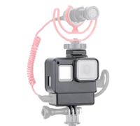 V2 Vlog Case Action Camera Housing Shell Vlogging Cage Frame with Cold Shoe Mount for GoPro Hero 7 6 5 Black for External Microphone & Pro 3.5mm Mic Adapter