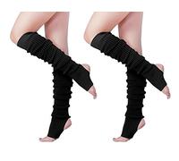 V28 Long Leg Warmer, Women’s Men 80s Party Ribbed Knit Dance Sports, Hole71-2(black+blak), Medium