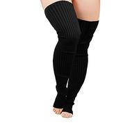 v28 Plus Size Knit Leg Warmer Women Thick Thigh High Boot Extra Long Large Socks, Plus Size- Black, One Size