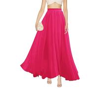 v28 Women Full/Ankle Length Elastic Pleated Retro Maxi Chiffon Long Skirt, Rose, Small
