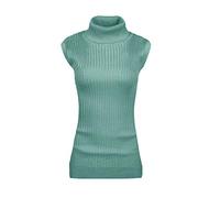 v28 Women Sleeveless High Neck Turtleneck Stretchable Knit Sweater Top, Jadeblue, M