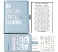 v2croft 100 Envelope Challenge Binder, Budget Binder with Cash Envelopes, Easy and Fun Way to Save $5,050, Money Saving Planner Book (Blue)