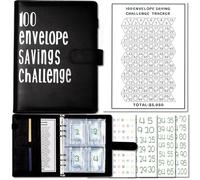 v2croft 100 Envelope Challenge Binder, Budget Binder with Cash Envelopes, Easy and Fun Way to Save $5,050, Money Saving Planner Book (Black)