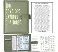 v2croft 100 Envelope Challenge Binder, Budget Binder with Cash Envelopes, Easy and Fun Way to Save $5,050, Money Saving Planner Book (Green)