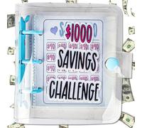 v2croft 1000 Savings Challenge Binder, Money Saving Challenges Book with Cash Envelopes, Budget Binder, Cash Saving Organizer (Blue)
