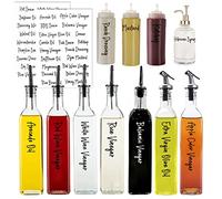v2croft 138 Script Oil and Vingars Lables, Condiments Bottle Stikers, Transparent Vinyl Black Text, Pantry Organization for Oil Vinaigrette Dispenser, Sauce & Dressing Sequeeze Bottles(Waterproof)