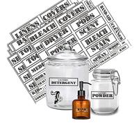 v2croft 167 Laundry Room Labels Set, Preprinted Black Bold on Clear Canisters, Home Organization Stickers for Cabinet & Drawer, Laundry Room, linens & Cleaning Supplies(Water Resistant)