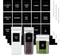 v2croft 180 Pantry Labels for Containers, Minimalist Farmhouse Style, Black Matte Stickers White Fine Line Text, Waterproof Organization Labels for Jars, Bottles & Canisters Organization Storage