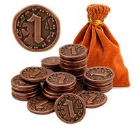 v2croft 30 PCS Metal Coins for Board Games, Antique Copper Tokens with Face Value for DND, Tabletop RPG, Pirate Party & Game Night