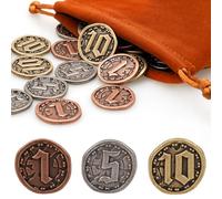 v2croft 30 PCS Metal Coins for Board Games, Antique Gold Silver Copper Tokens with Face Value for DND, Tabletop RPG, Pirate Party & Game Night
