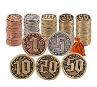 v2croft 90 PCS Metal Coins for Board Games, Antique Gold Silver Copper Tokens with Face Value for DND, Tabletop RPG, Pirate Party & Game Night
