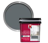V33 Renovation Cupboard & Worktop Paint - No Undercoat Needed - High Resistance to Water Stains & Scratches - Ultra Washable - Charcoal Grey Satin 75