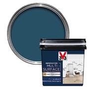 V33 Renovation Multi-Surface Paint - No Undercoat Needed - Over 20 Surfaces - Resistance To Water Stains & Impact - High Coverage - Turquin Blue Satin 750ml
