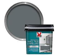 V33 Renovation Wall Tile & Panelling Paint - No Undercoat Needed - for High Moisture Surfaces - Resistant to Temperature Variations - Charcoal Grey Satin 750ml