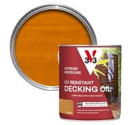 V33 UV Resistant Decking Oil, Medium Oak, 2.5L | Long-lasting UV protection, Nourishes & waterproofs, Natural matt finish, Microporous formula
