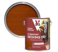 V33 UV Resistant Decking Oil, Teak, 5L | Long-lasting UV protection, Nourishes & waterproofs, Natural matt finish, Microporous formula