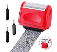 V3OHUB - Address Blocker Stamp - Identity Theft Protection for Data Privacy - Wide Confidential Data Defender Roller Stamp - Includes 3 Refill Packs - Easy to Use for Parcels, Documents & Mail (Red)