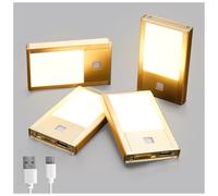 V4light Rechargeable Motion Sensor Night Light, 4 Pack - Brushed Gold Aluminum Alloy, Ultra Compact Magnetic Mount, 3000K Warm White Glow, Perfect for Hallway, Bedroom, Stairs, Night Use