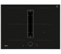 V57THQ4L0 N70 70cm Venting Induction Hob with Integrated Extractor, Twist Touch Control, Combi Zones, Stainless Steel Trim, Black Glass, Built-In Downdraft Hob
