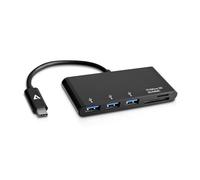V7 Black USB Adapter USB-C Male to 3 x USB 3.0 A Female, Micro SD, SD/MMC