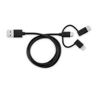 V7 Black USB Cable USB 2.0 A Male to Micro USB Male Lightning Male USB-C Male 1m 3.3ft