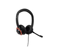 V7 Safesound Education k-12 Headset with Microphone, volume limited, antimicrobial, 2m cable, 3.5mm, Laptop Computer, Chromebook, PC - Black, Red