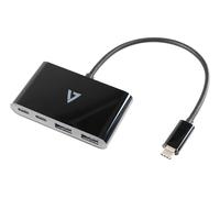 V7 USB-C Male to 2 x USB A Female, 2 x USB-C Female Hub USB 3.2 Gen1 5Gbps Black