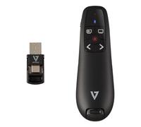 V7 WP500C Wireless Presenter Dual USB-C + USB-A - 2.40 GHz RF - Black - Red Laser Pointer - 5 Button(s) - Wireless - Radio Frequency - USB - Storable USB Receiver slot