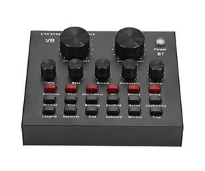 V8 Audio Sound Card, Black External Bluetooth Audio Mixer, Portable PC Karaoke Live Broadcast DJ Sound Controller, Multi-Voice Changing Sound Card, 7 Kinds of Connection Methods etc.