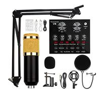 V8 Condenser Microphone Bundle With BM-800 Live Sound Card, Mini Sound Mixer Board with Multiple Sound Effects, Adjustable Mic Suspension Scissor Arm, Metal Shock Mount and Double-Layer Pop Filter